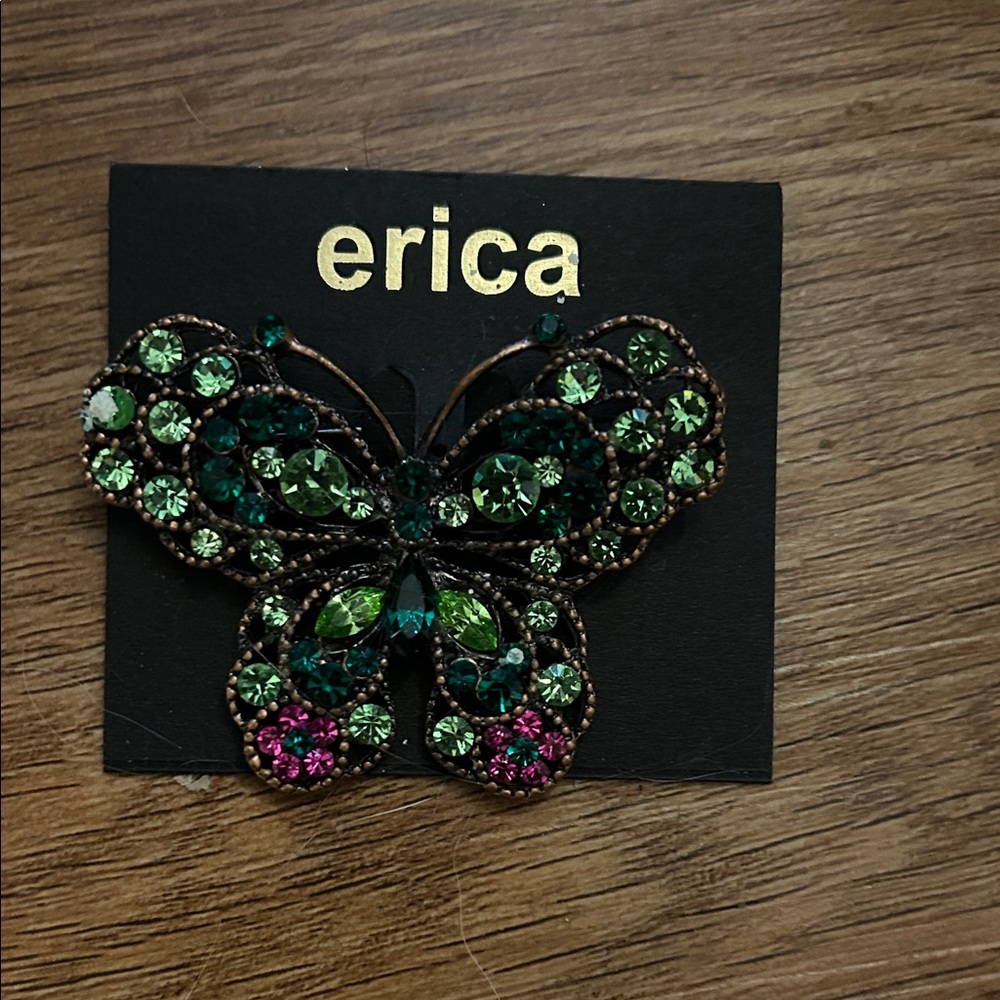 Erica Green and Pink Butterfly Brooch